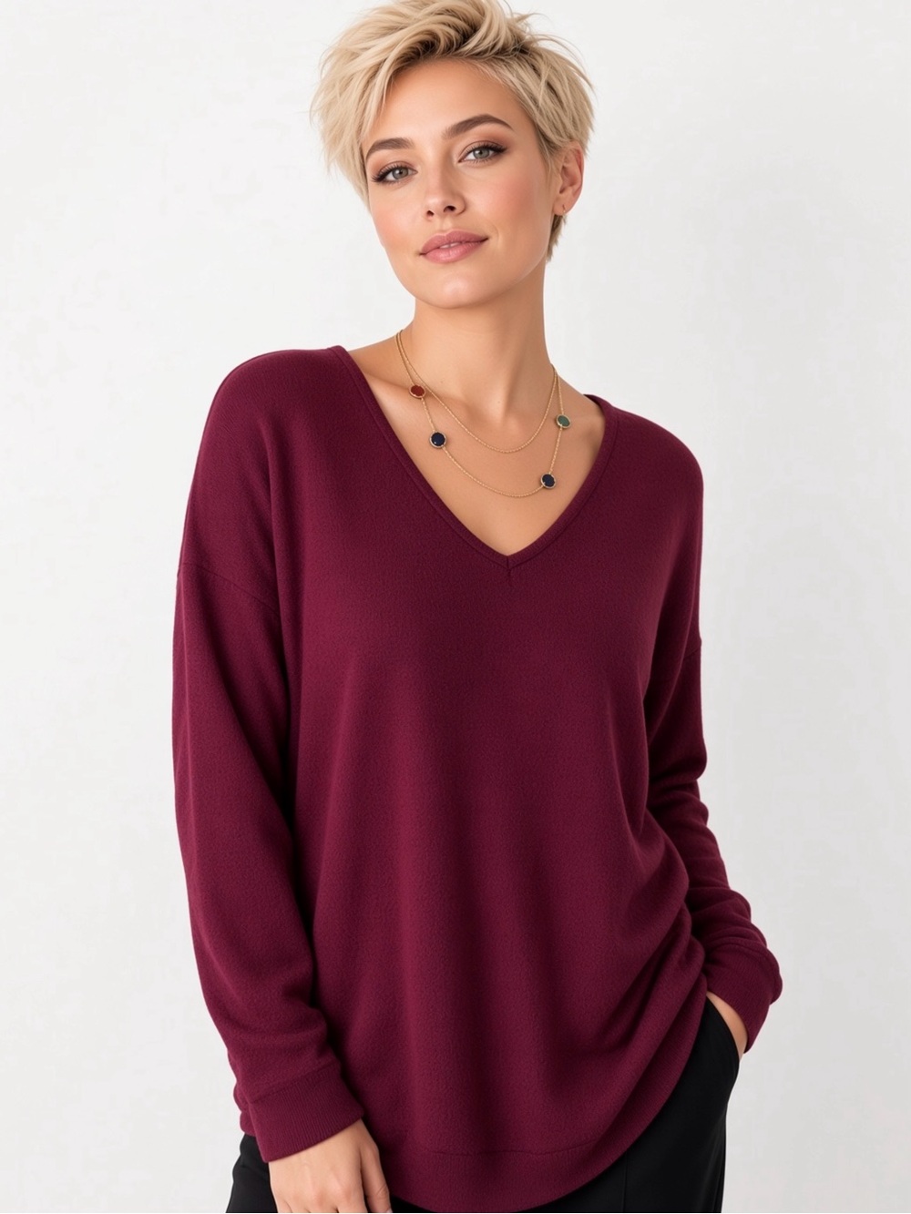 AMARYLLIS BURGUNDY LONG SLEEVE TOP